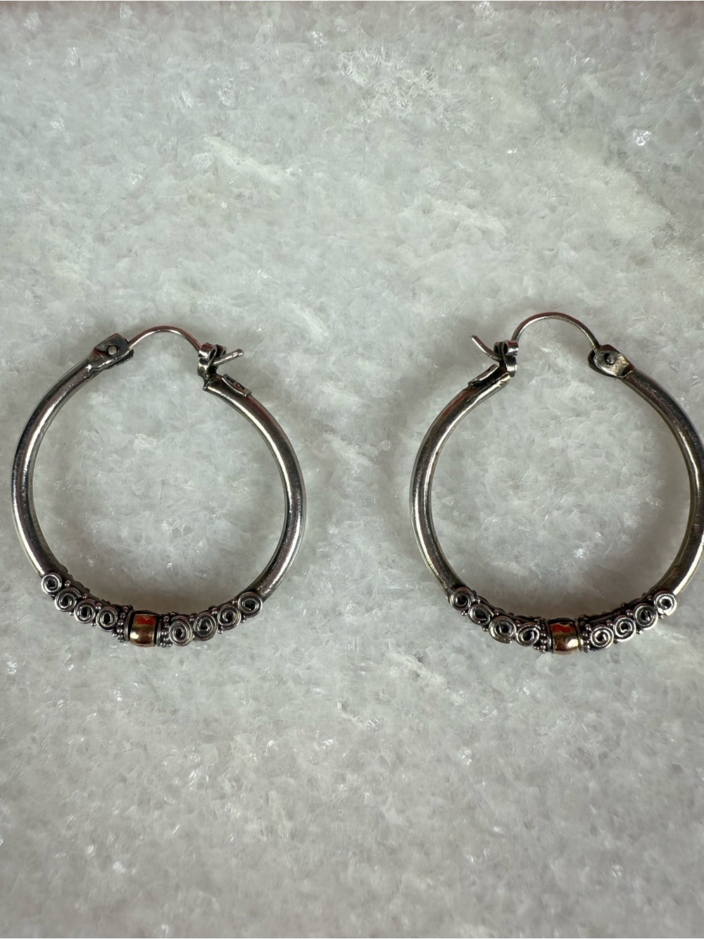 Bali sterling silver and 18k gold hoop 25 mm earrings